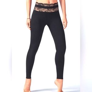 Fabletics black leggings with lace waistband